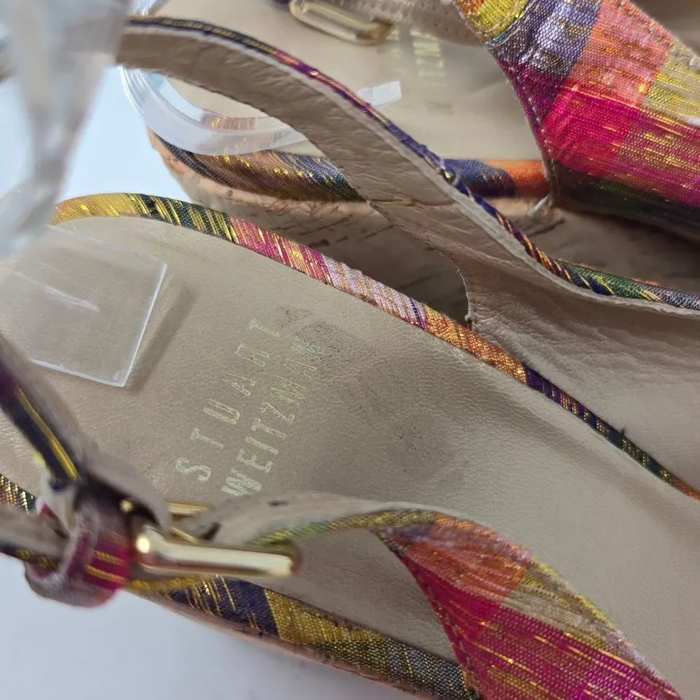 STUART WEITZMAN Jean Winsel‎ Tinsel Metallic Plaid Cork Wedge 9N